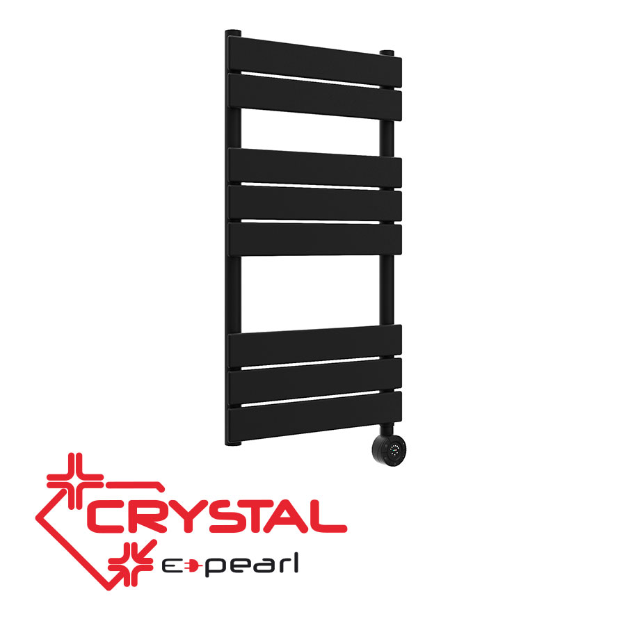 Електрическа лира за баня Crystal E-PEARL 300 W, черен мат, 840 X 500 mm