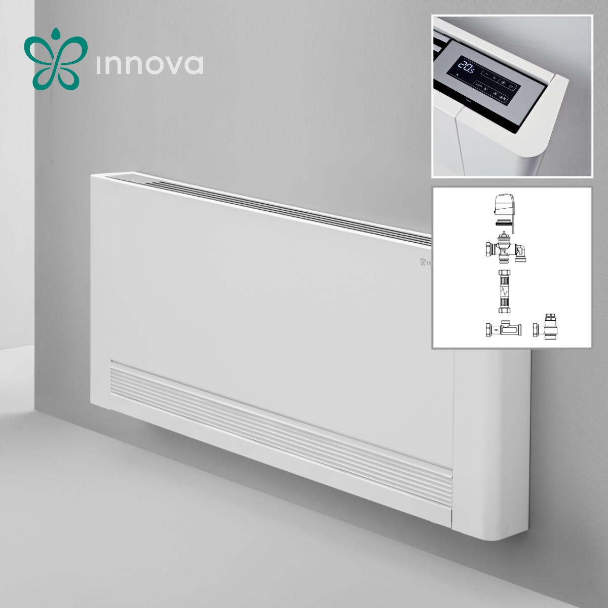 Innova, конвектор за подов монтаж SL 600B + управление за вграждане SmartTouch + трипътен вентил (*)
