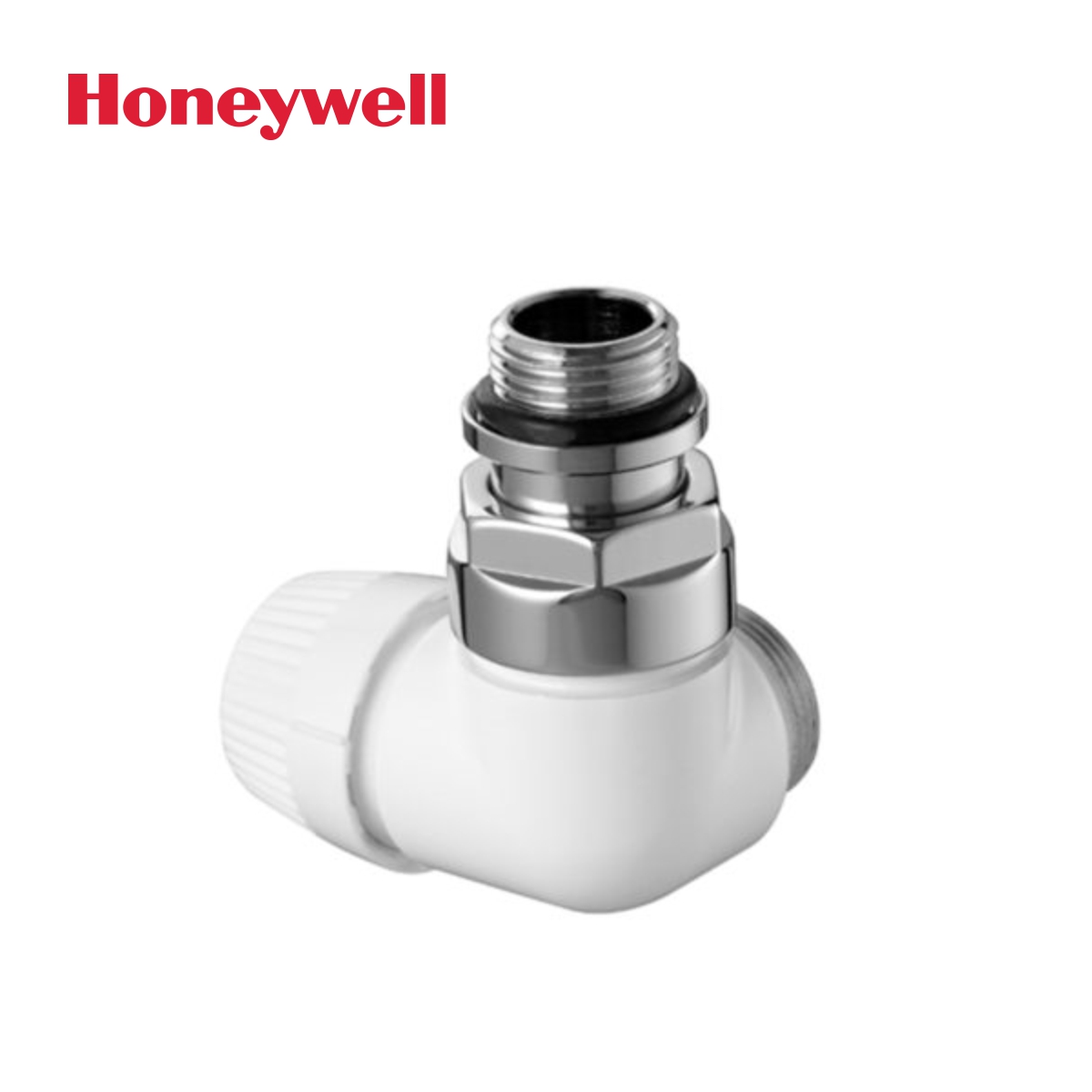 Honeywell, термостатен радиаторен вентил Thera Design, бял, двойно ъглов, десен с резба M24x19 -1/2″