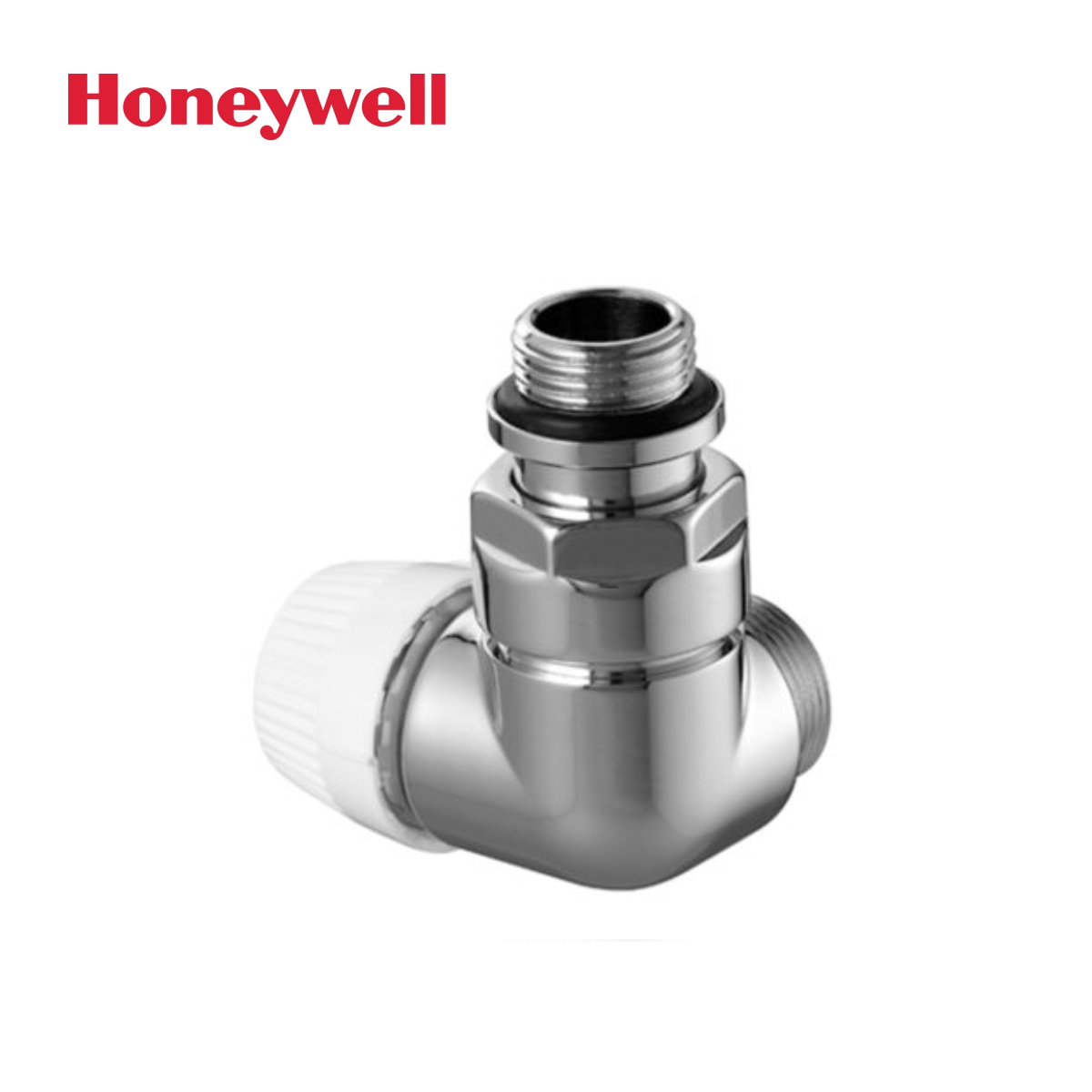 Honeywell, термостатен радиаторен вентил Thera Design, хром, дв. ъглов, десен с резба M24x19-1/2″