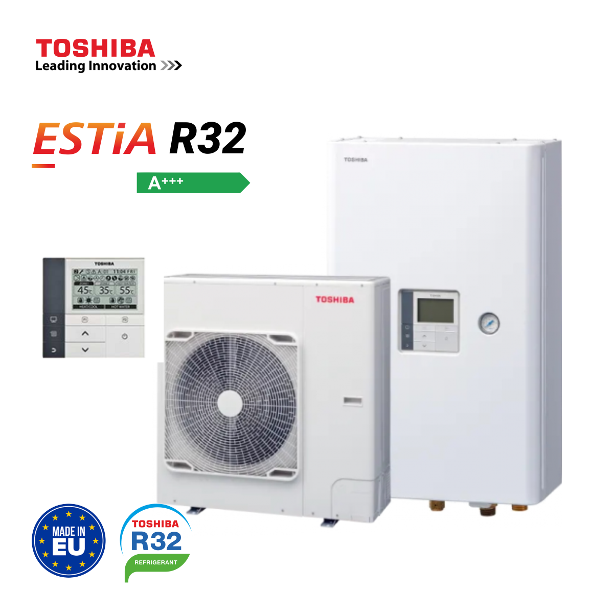 Toshiba, външно и вътрешно тяло термопомпа Estia R32 11,9kW, 230V (*)